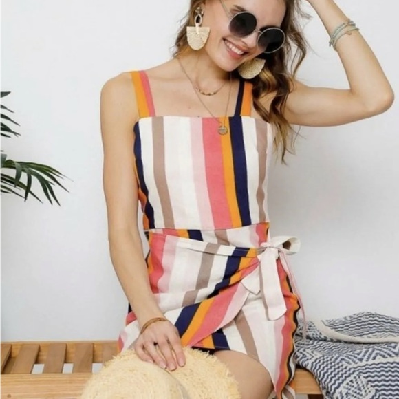 Adora Striped Linen Summer Wrap Dress - Picture 2 of 8